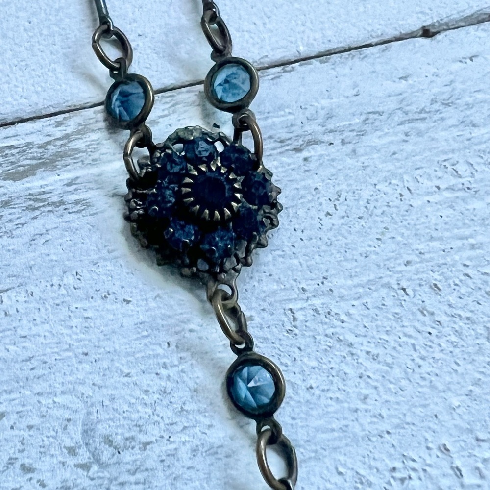 Vintage Kenny Ma San Francisco Victorian sapphire color and aged brass necklace